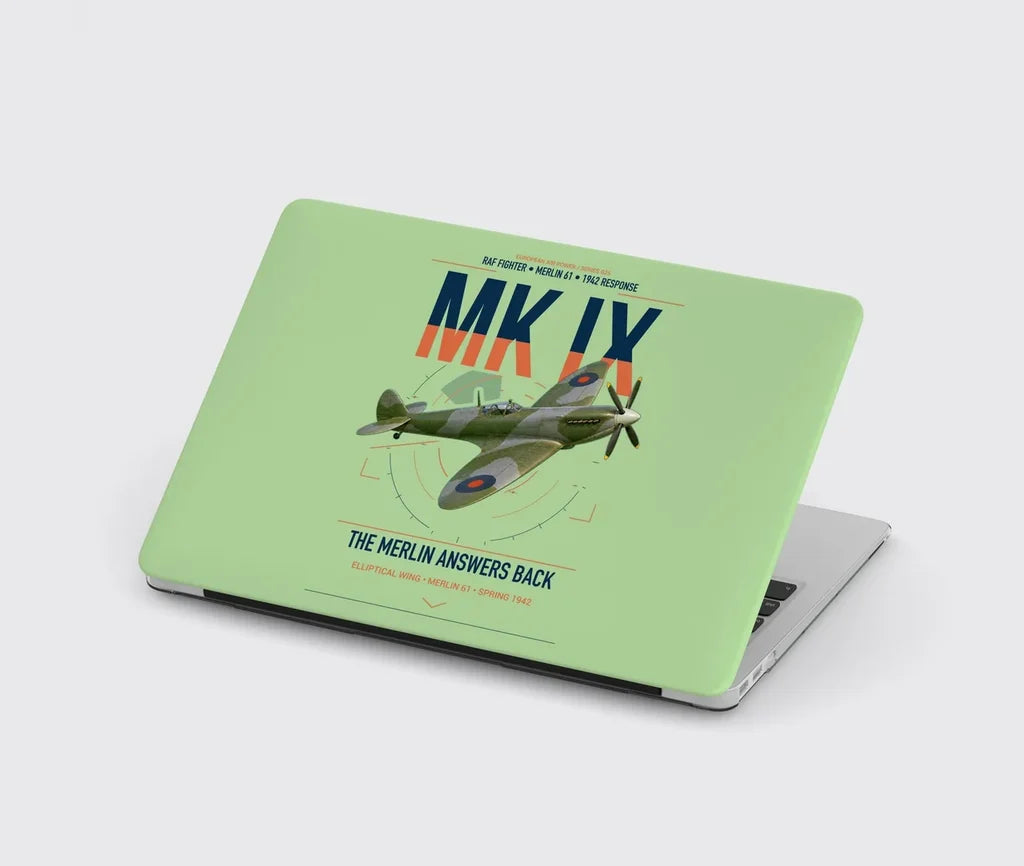 Supermarine Spitfire Mk IX design on light green MacBook case