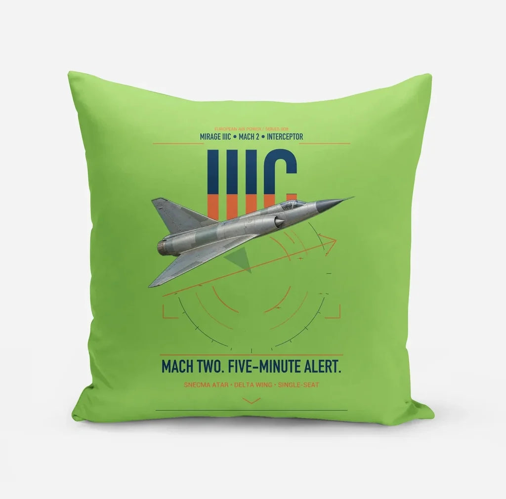 Dassault Mirage IIIC design on light green pillow