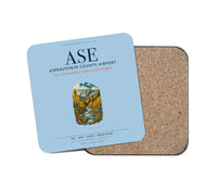 Thumbnail for Aspen - Pitkin County Airport (ASE) design on light blue 1 piece coaster