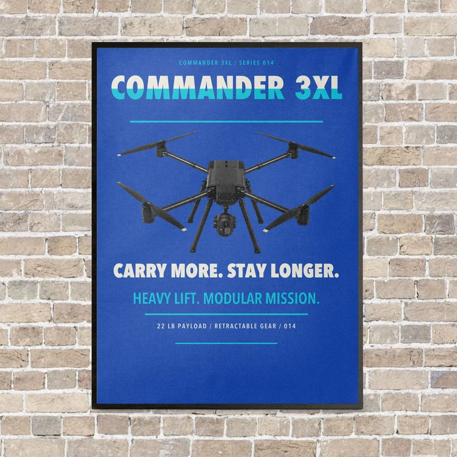 Draganfly Commander 3XL vertical canvas print - framed - blue background