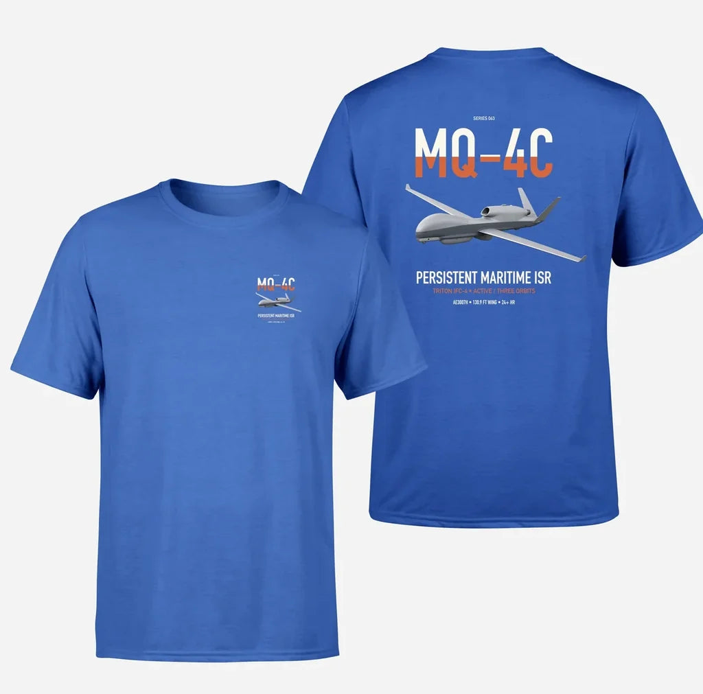 MQ-4C Triton IFC-4 design on blue double-side t-shirt, double-side print