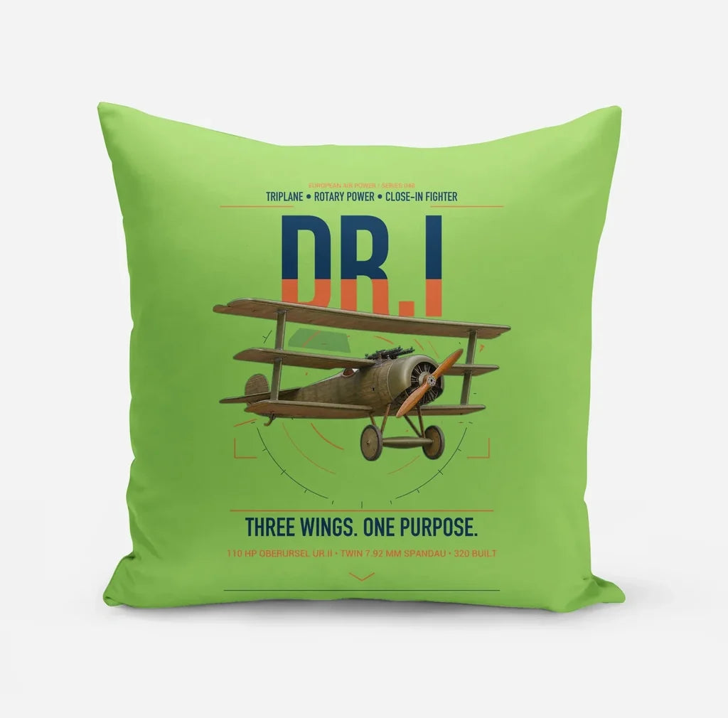 Fokker Dr.I design on light green pillow