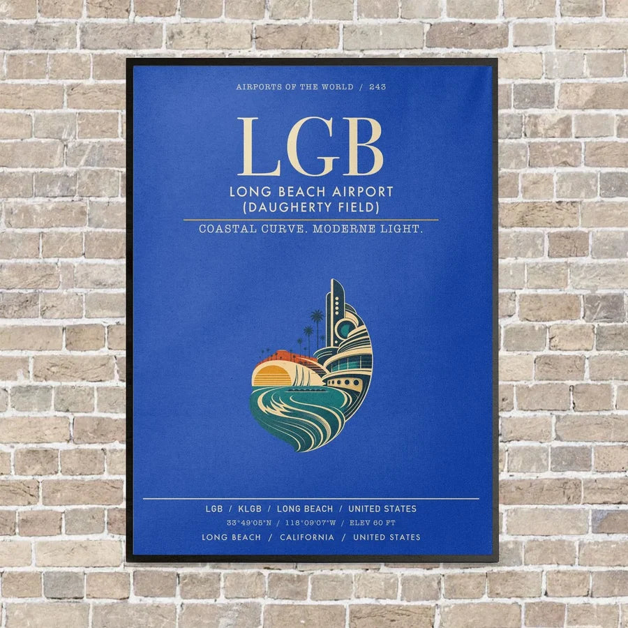 Long Beach Airport (Daugherty Field) LGB vertical canvas print - framed - blue background