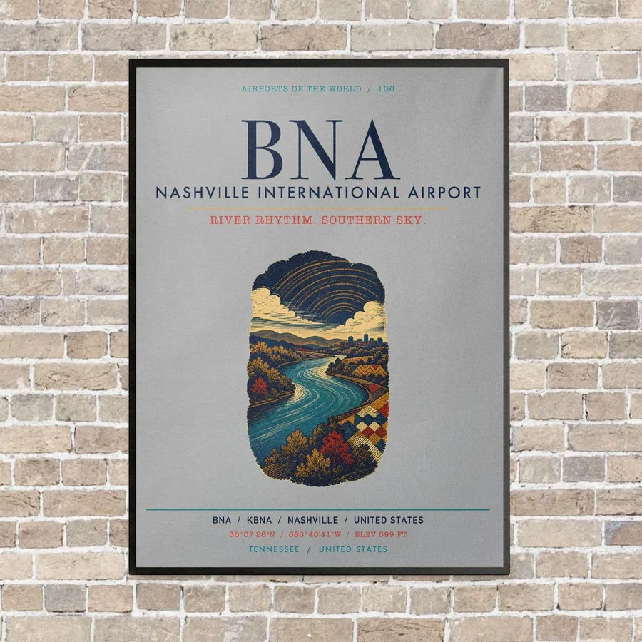 Nashville International Airport BNA vertical canvas print - framed - light gray background