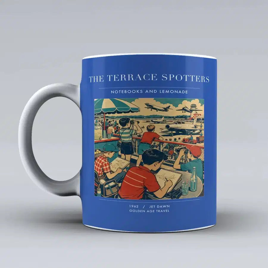 VINTAGE G4114 - The Terrace Spotters - Ceramic Mug design on blue