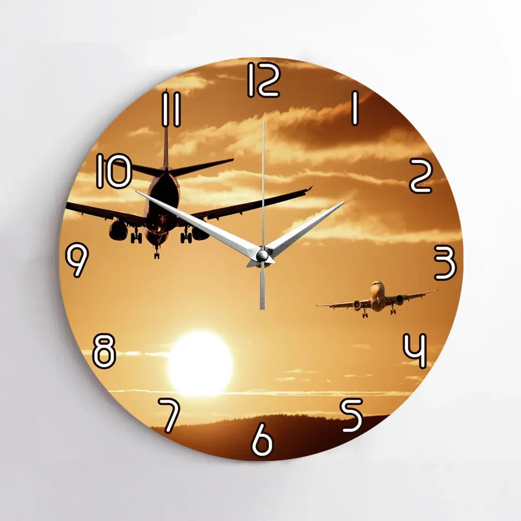 Two Aeroplanes During Sunset Wall Clock - view 2