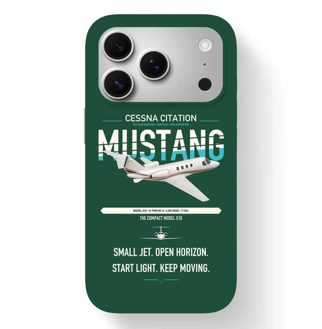 Cessna Citation Mustang design on dark green magsafe iphone case, for iPhone 17 Pro