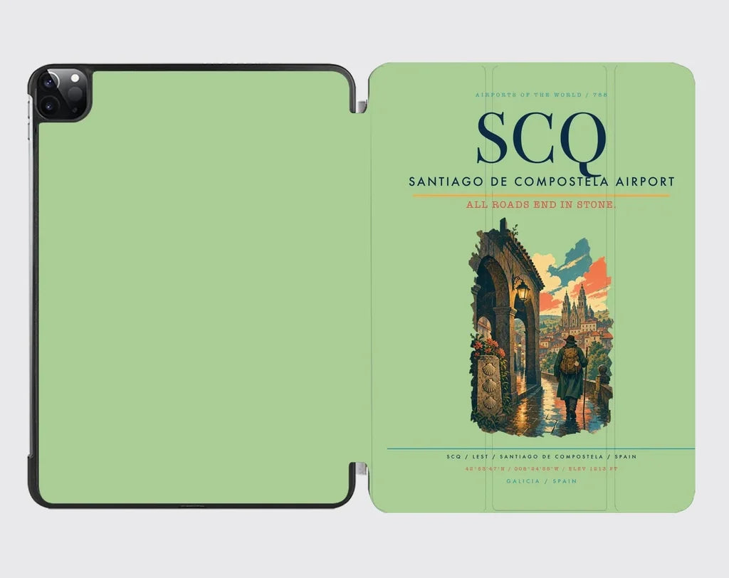 Santiago de Compostela Airport (SCQ) design on light green ipad tablet case