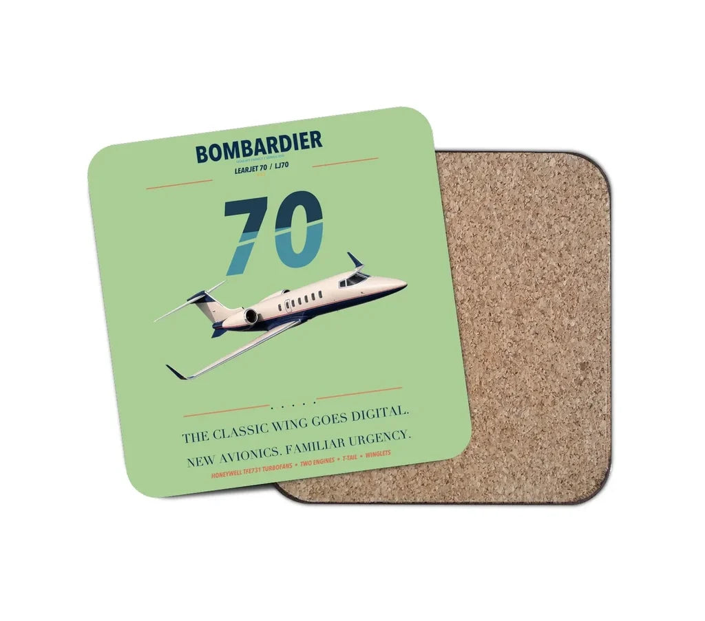 Bombardier Learjet 70 design on light green 1 piece coaster