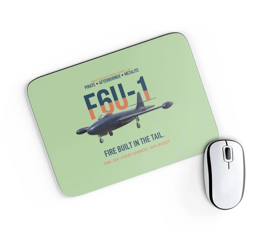 F6U-1 Pirate Fire Built in the Tail design on light green rectangle mouse pad
