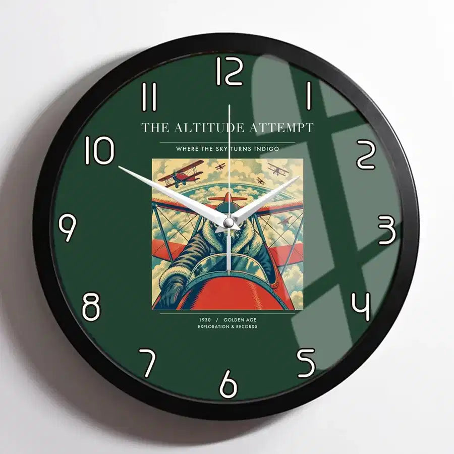 VINTAGE G4202 - The Altitude Attempt - Designed Wall Clocks design on darkgreen framed