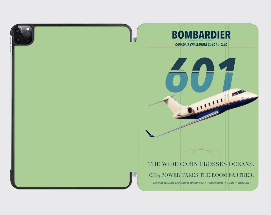Bombardier Challenger 601 design on light green ipad tablet case