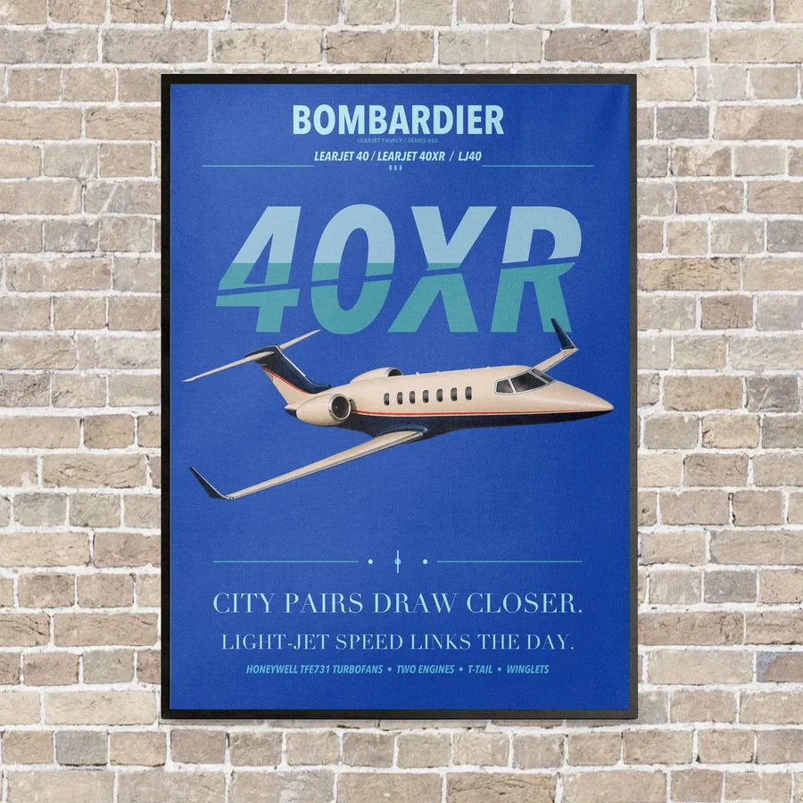 Bombardier Learjet 40XR vertical canvas print - framed - blue background