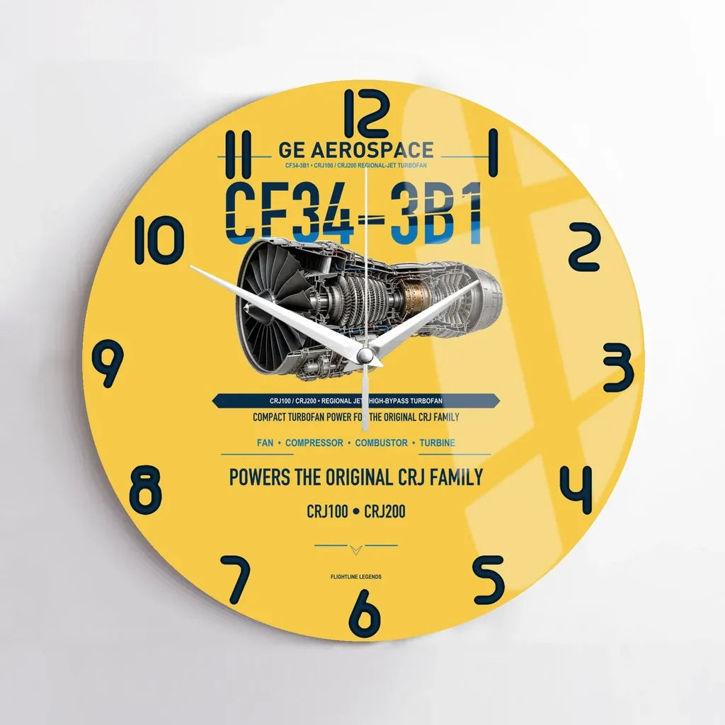 CF34-3B1 design on yellow no frame wall clock