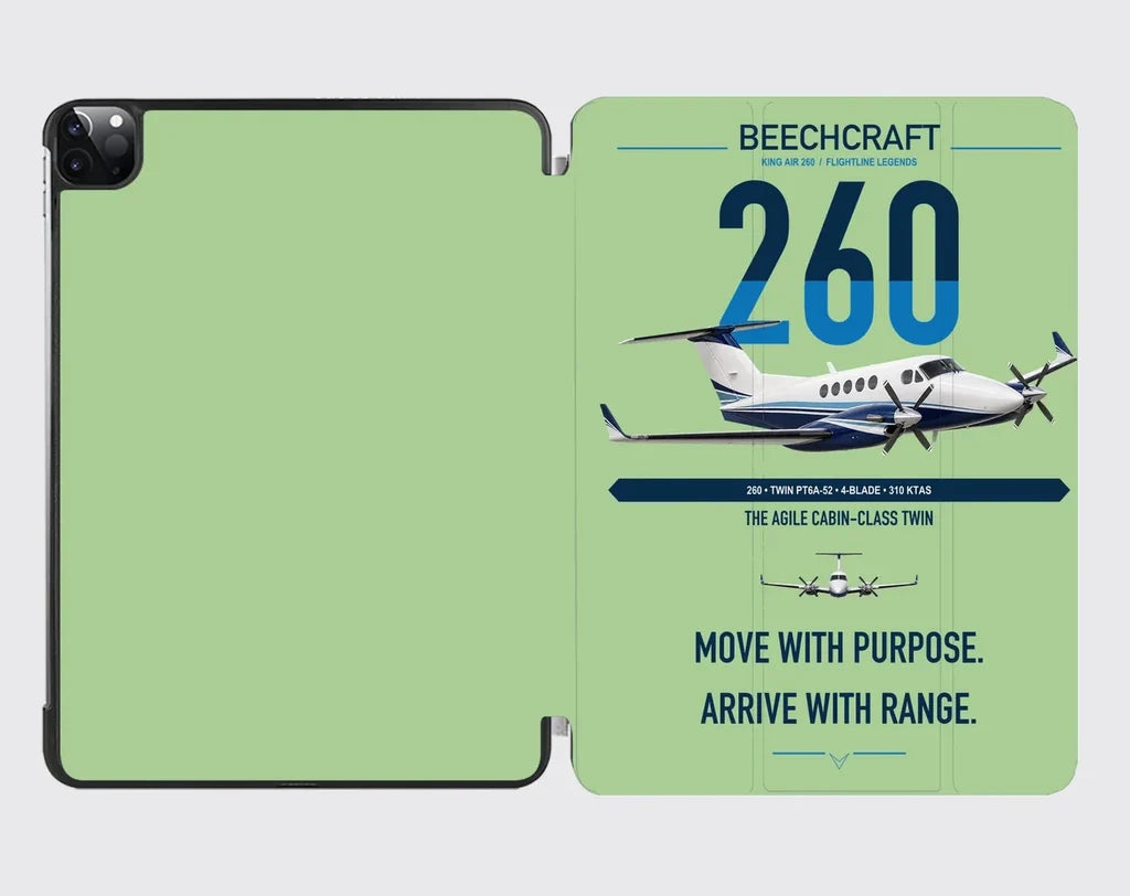 Beechcraft King Air 260 design on light green ipad tablet case
