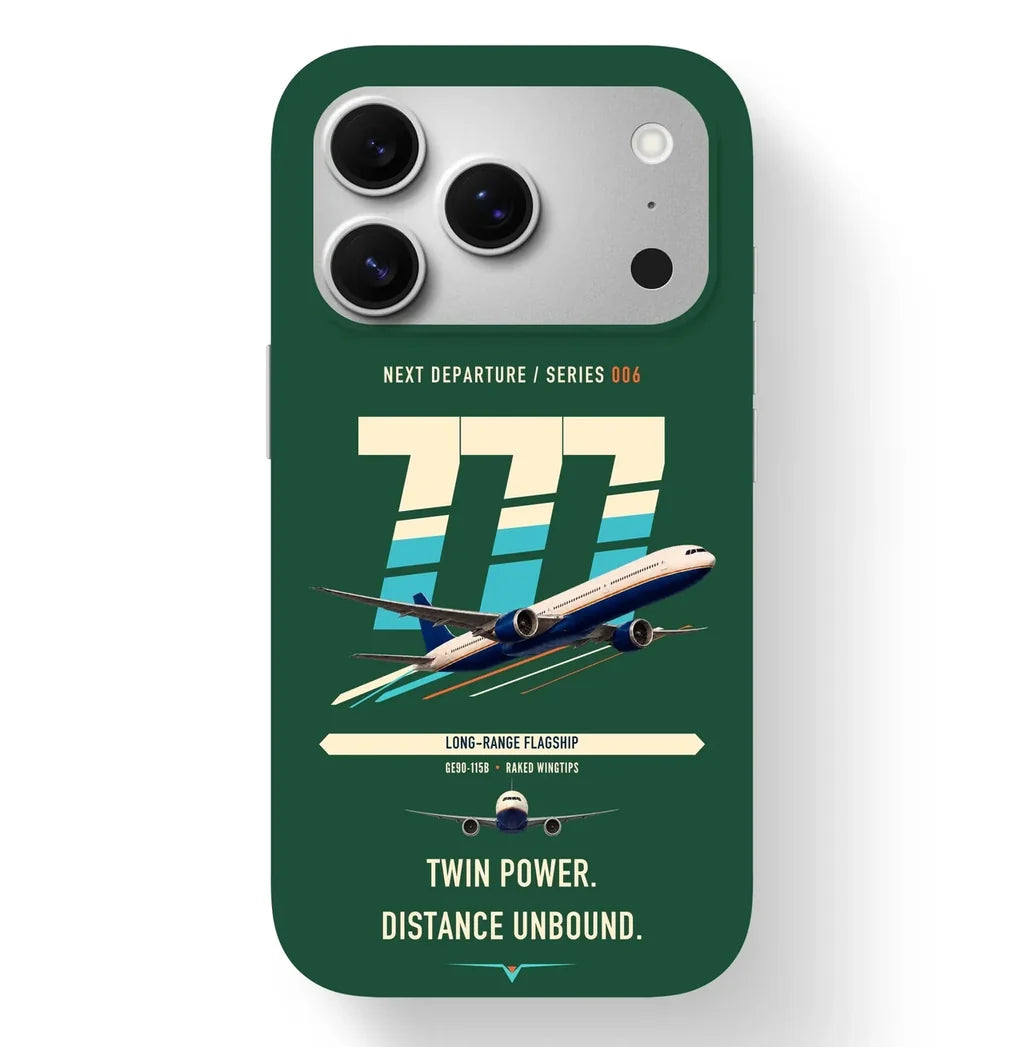 Boeing 777-300ER design on dark green magsafe iphone case