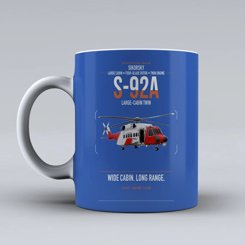 Sikorsky S-92A design on blue ceramic mug, double-side print