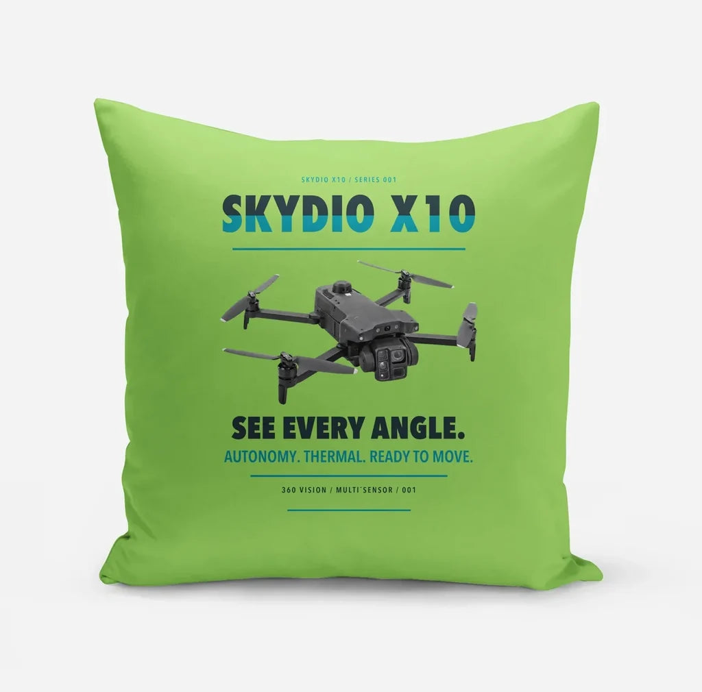 Skydio X10 design on light green pillow