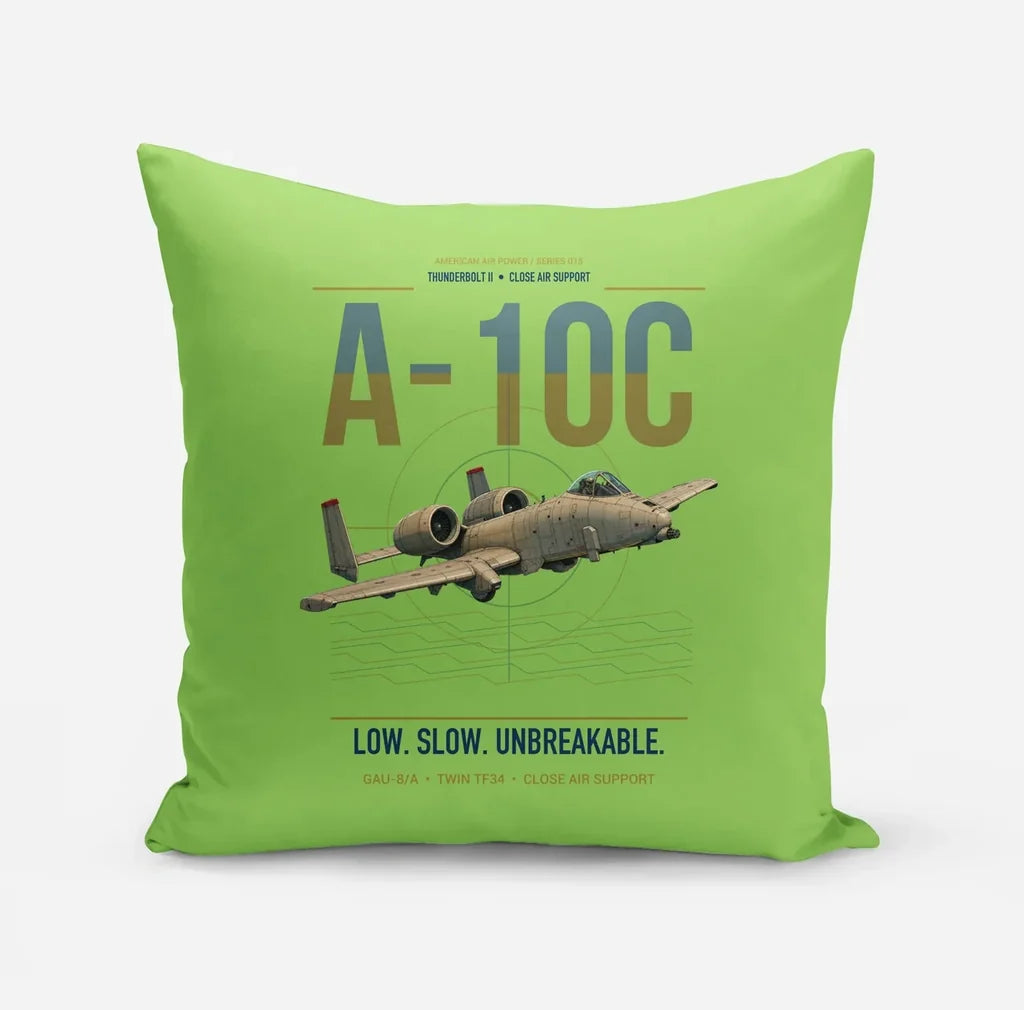 A-10C Thunderbolt II design on light green pillow