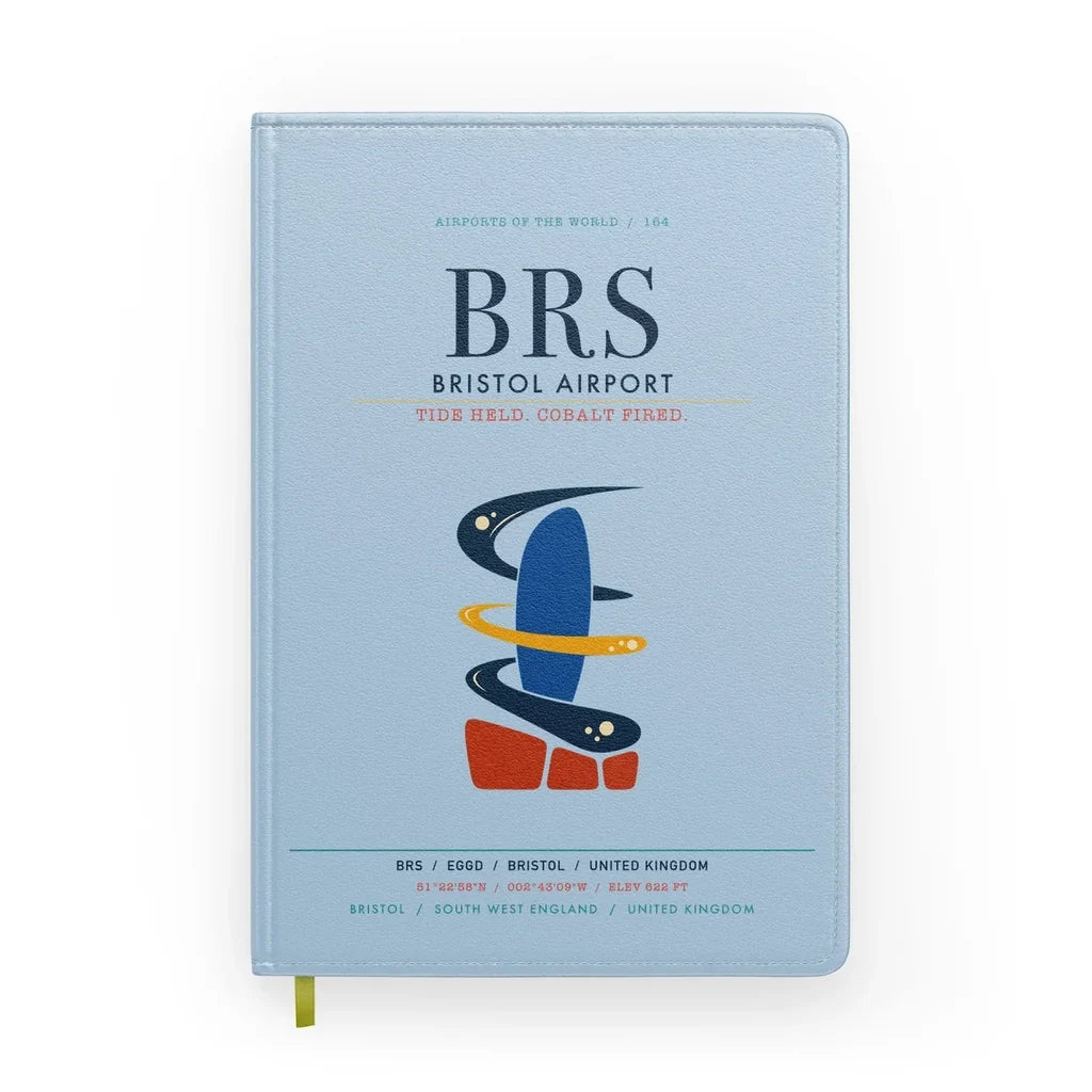 Bristol Airport (BRS) design on light blue notebook