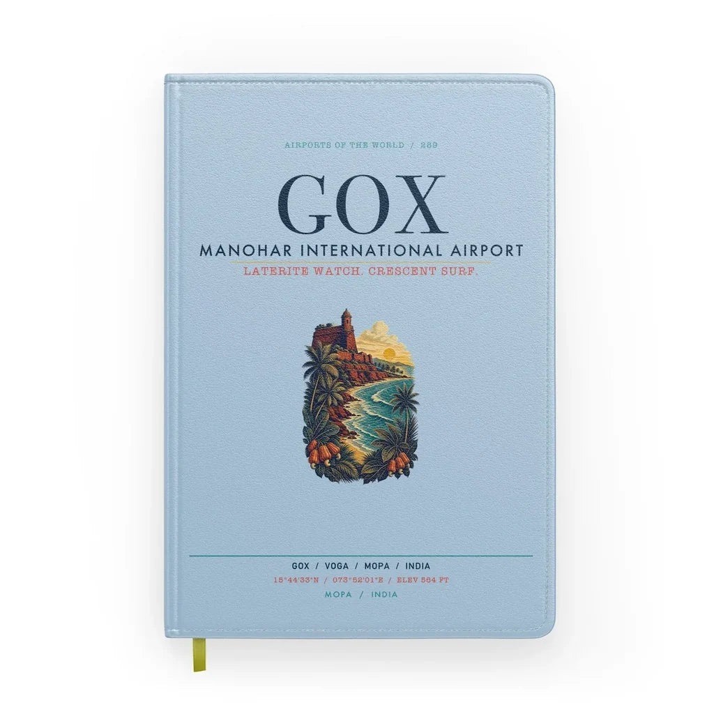 Manohar International Airport Mopa (GOX) design on light blue notebook