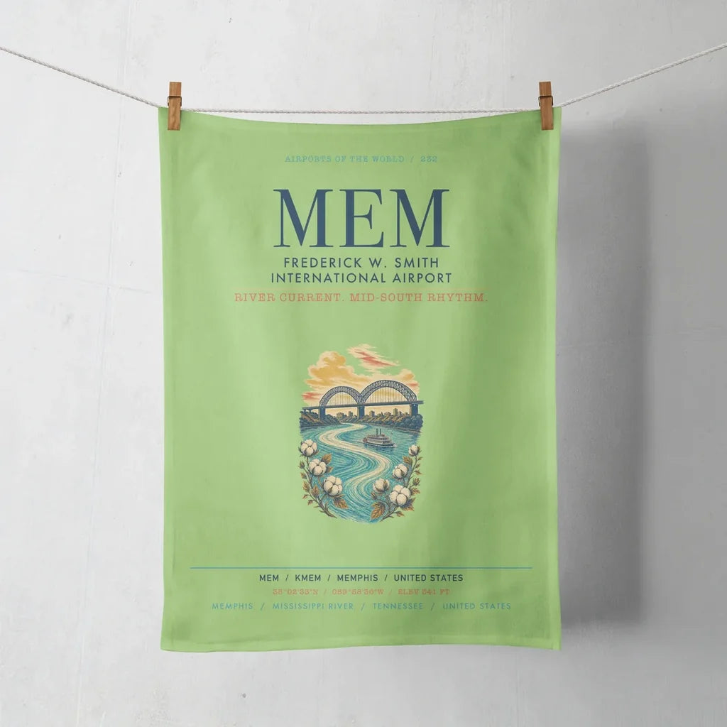 Frederick W. Smith International Airport Memphis (MEM) design on light green towel