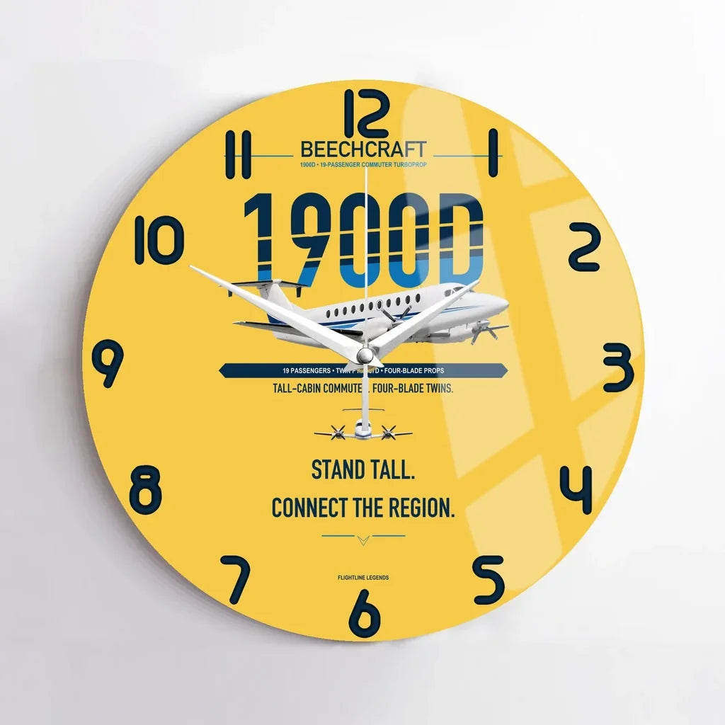 Beechcraft 1900D design on yellow no frame wall clock