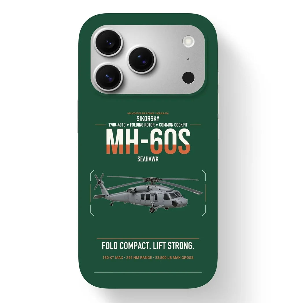 Sikorsky MH-60S Seahawk design on dark green magsafe iphone case, for iPhone 17 Pro