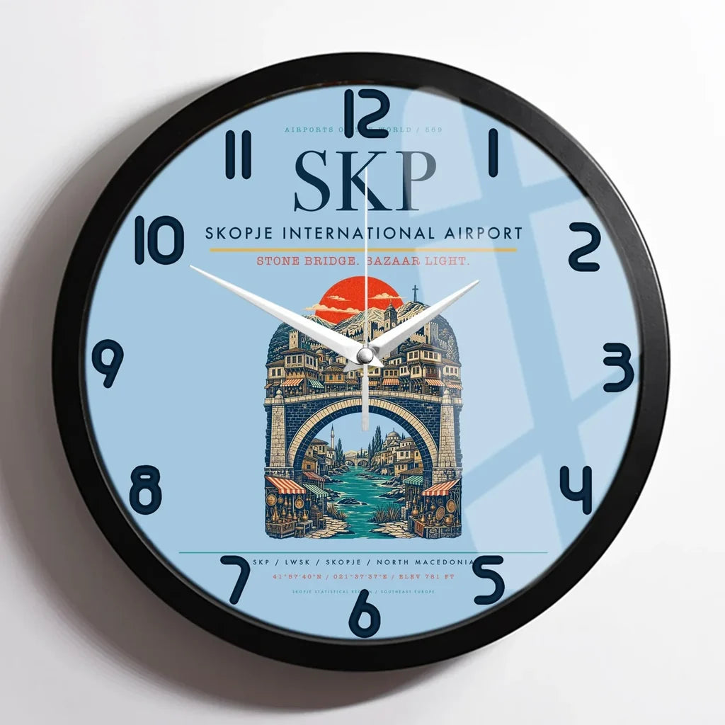 Skopje International Airport SKP Wall-Clock Framed - Light Blue
