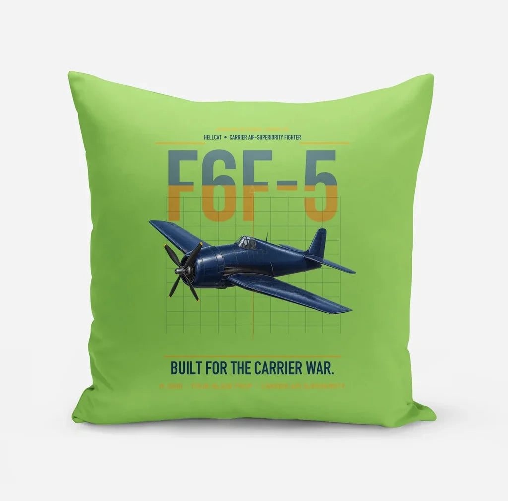 F6F-5 Hellcat design on light green pillow