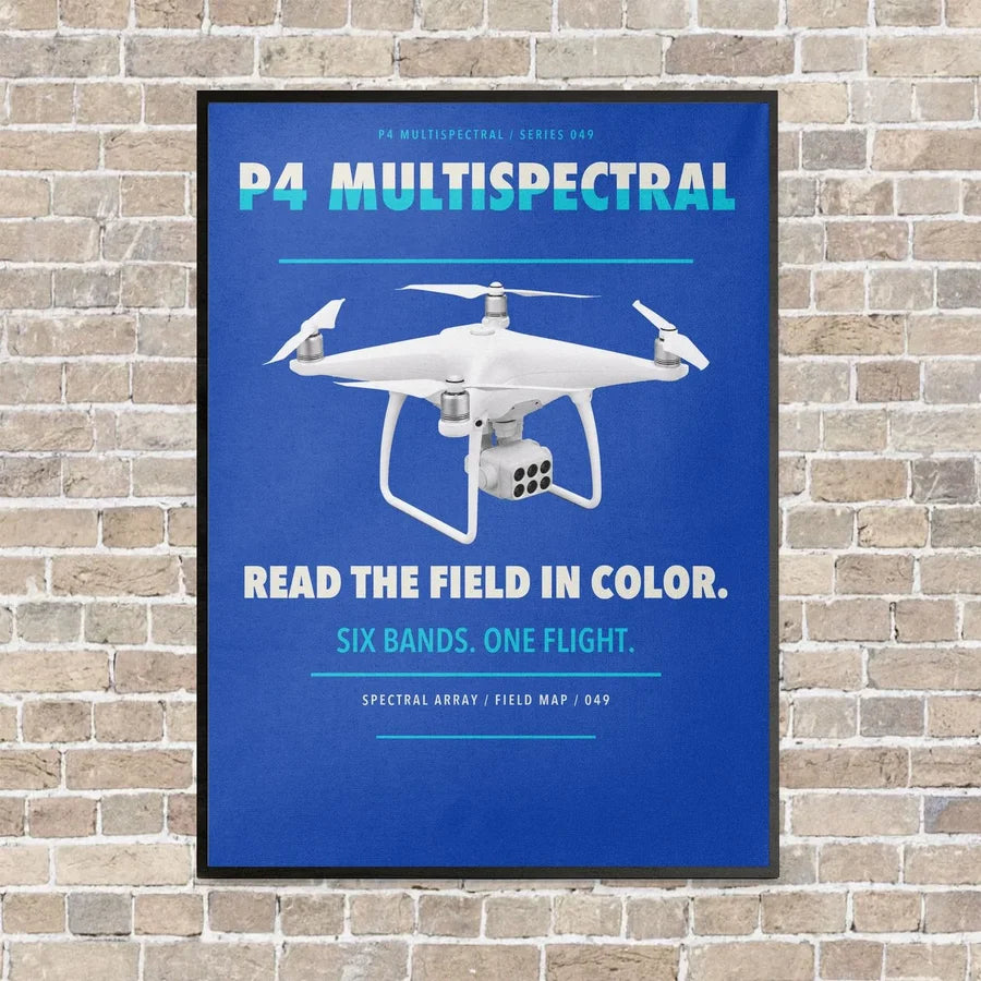 DJI P4 Multispectral vertical canvas print - framed - blue background