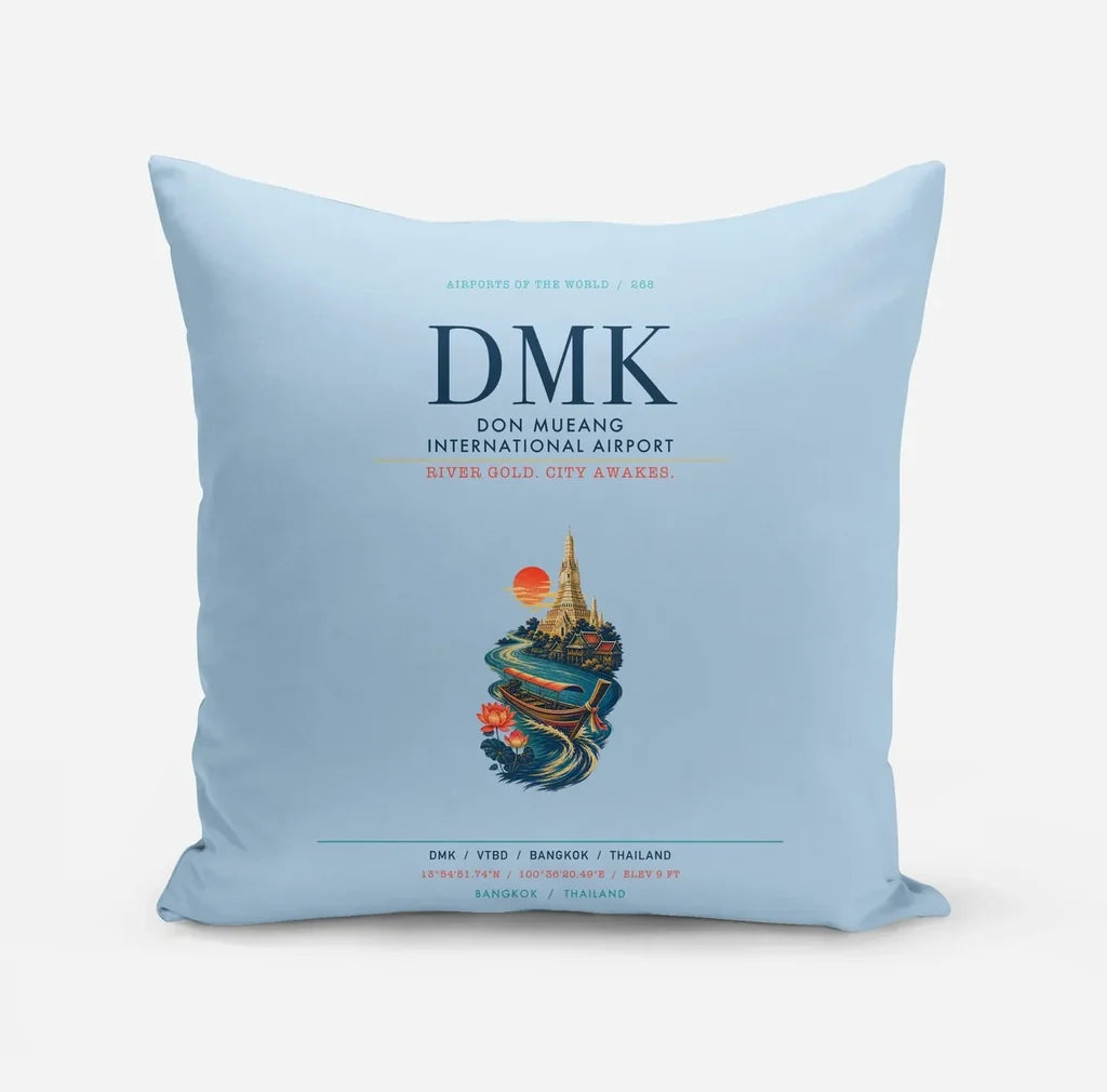 Don Mueang International Airport Bangkok (DMK) design on light blue pillow