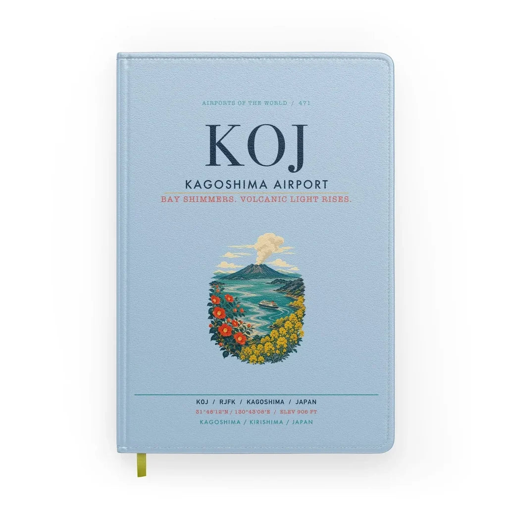 Kagoshima Airport (KOJ) design on light blue notebook