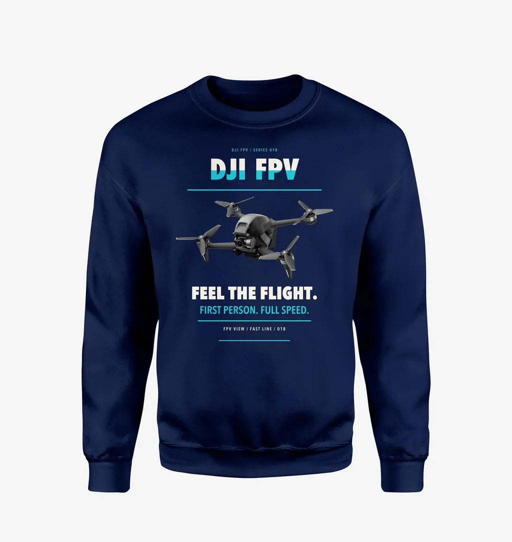 DJI FPV design on navy blue sweatshirt