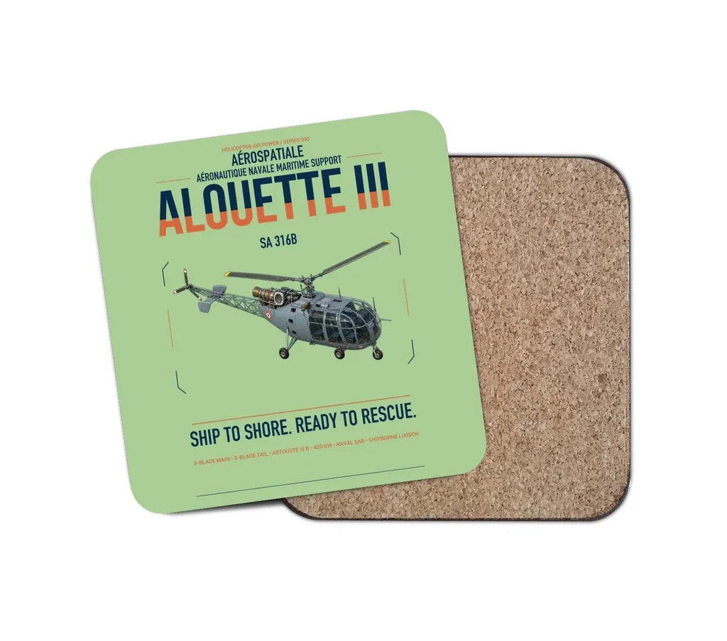 Aérospatiale SA 316B Alouette III design on light green 1 piece coaster