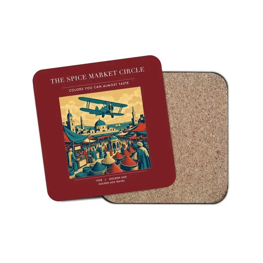 The Spice Market Circle - Designed Coasters design on dark red 1-piece