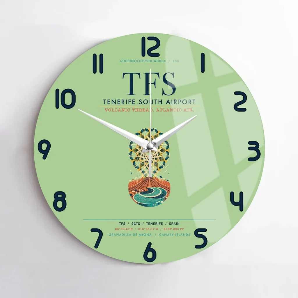 Tenerife South Airport (TFS) design on light green no frame wall clock