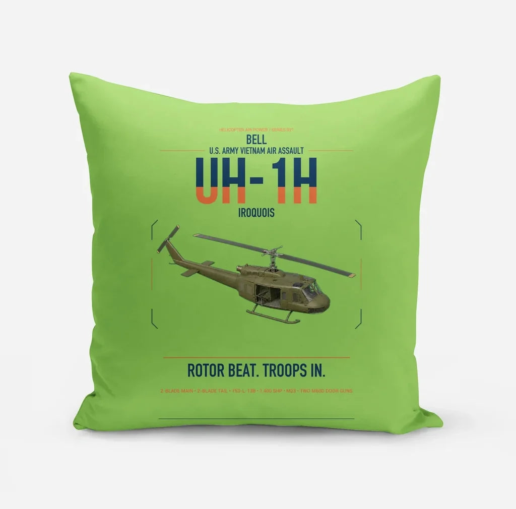 Bell UH-1H Iroquois design on light green pillow