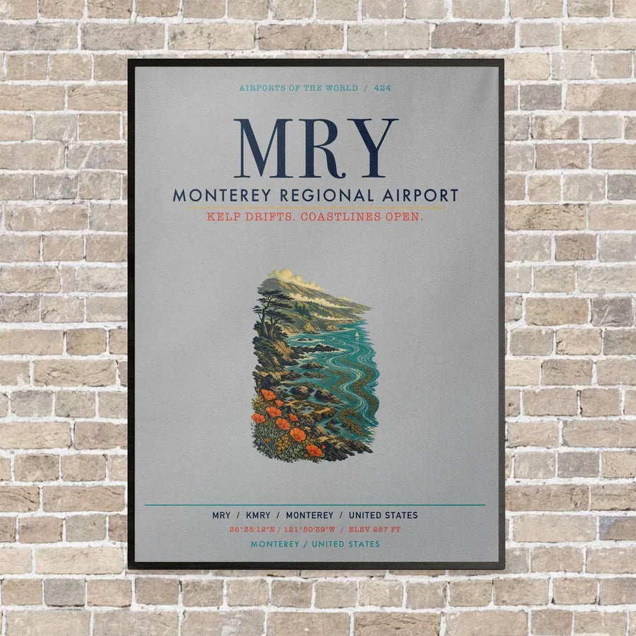 Monterey Regional Airport MRY vertical canvas print - framed - light gray background