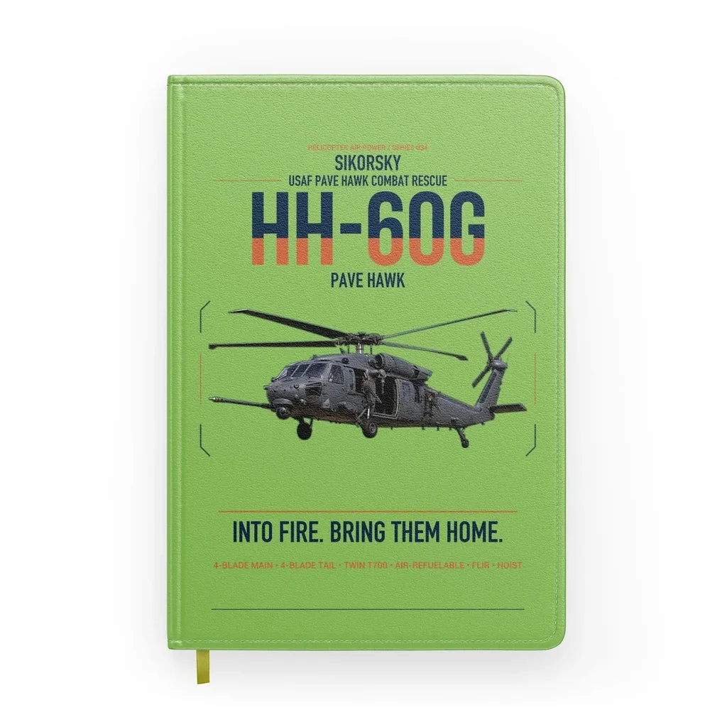 Sikorsky HH-60G Pave Hawk design on light green notebook