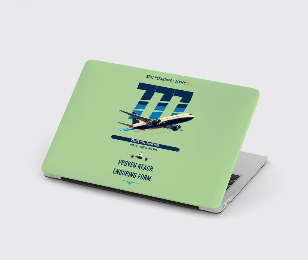 Boeing 777-200ER design on light green MacBook case