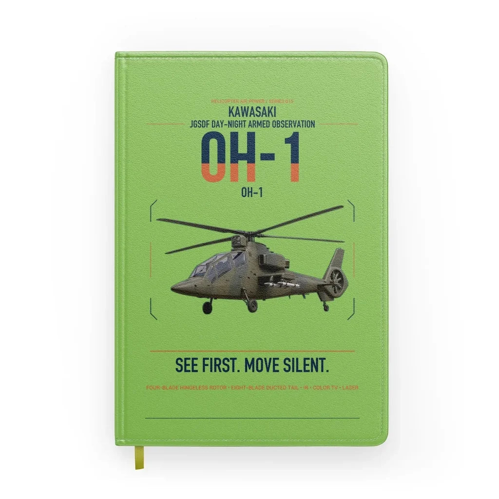 Kawasaki OH-1 design on light green notebook