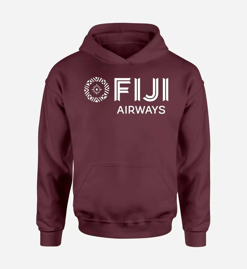 Fiji Airways Airlines logo printed on dark red hoodie