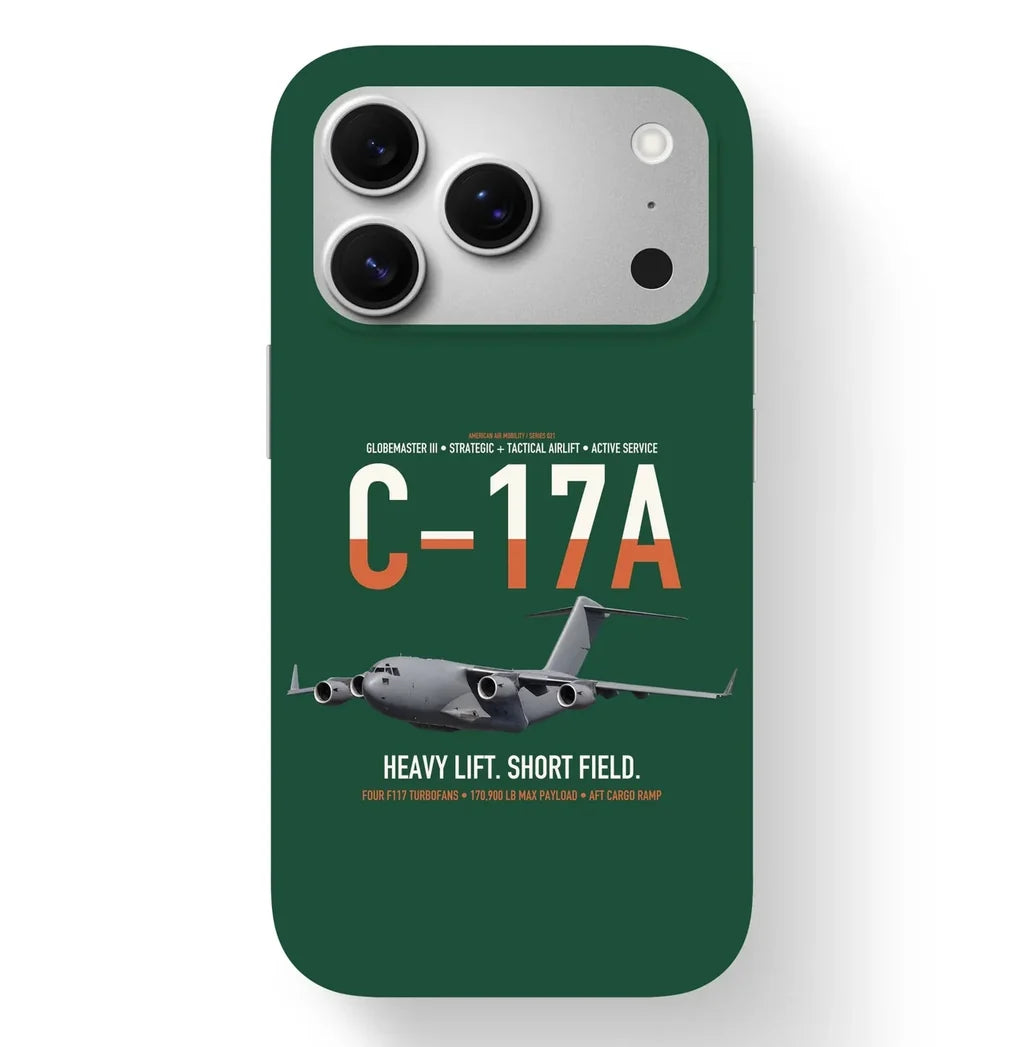 C-17A Globemaster III design on dark green magsafe iphone case, for iPhone 17 Pro