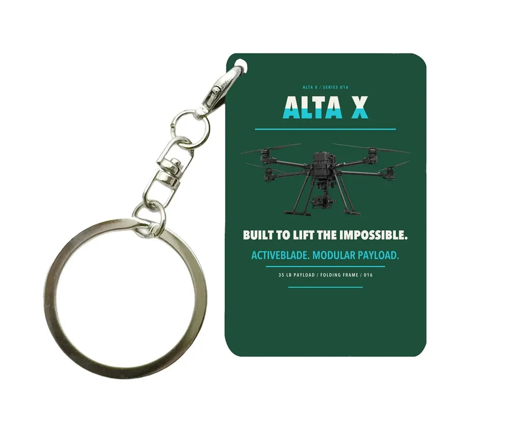 Freefly Alta X Key Chain design on dark green key chain