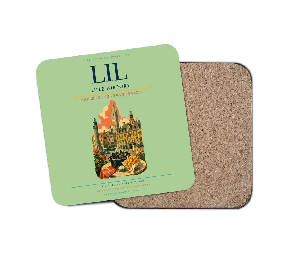 Lille Airport (LIL) design on light green 1 piece coaster
