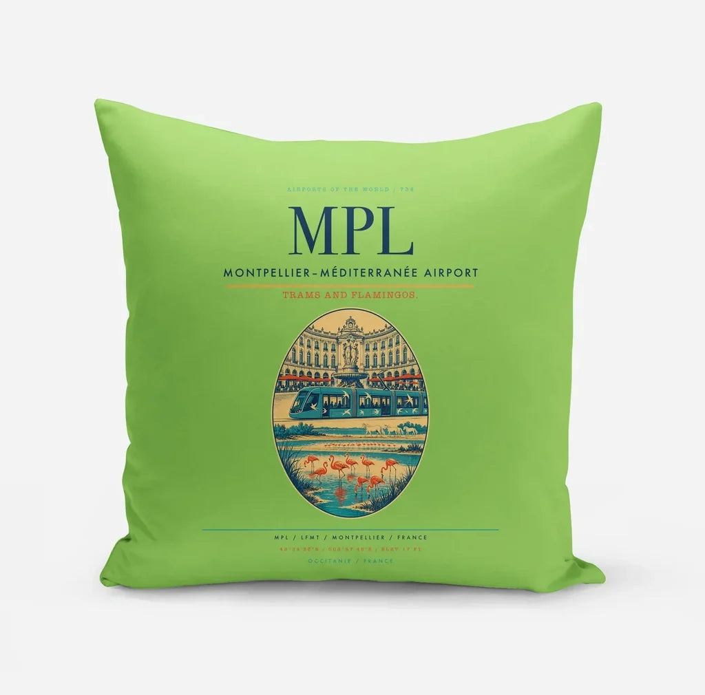 Montpellier–Méditerranée Airport (MPL) design on light green pillow