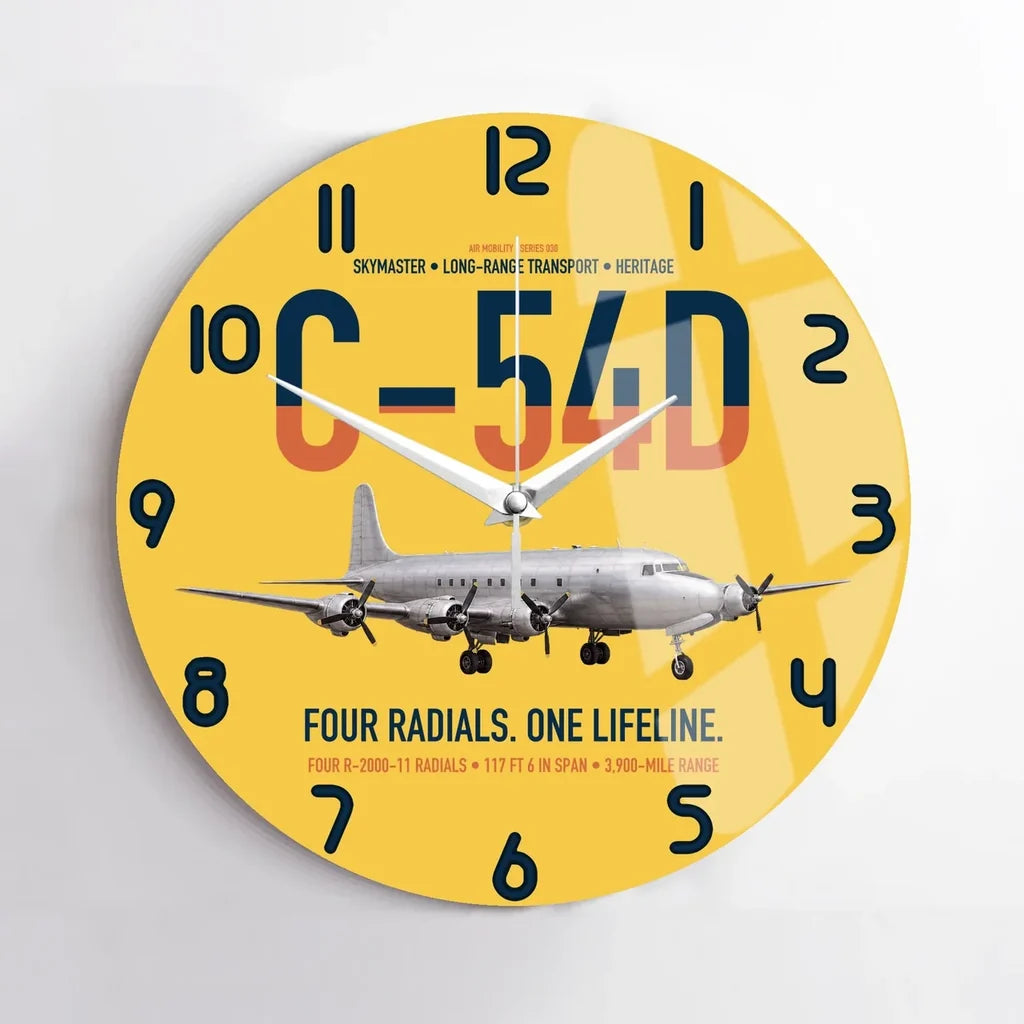C-54D Skymaster design on yellow no frame wall clock