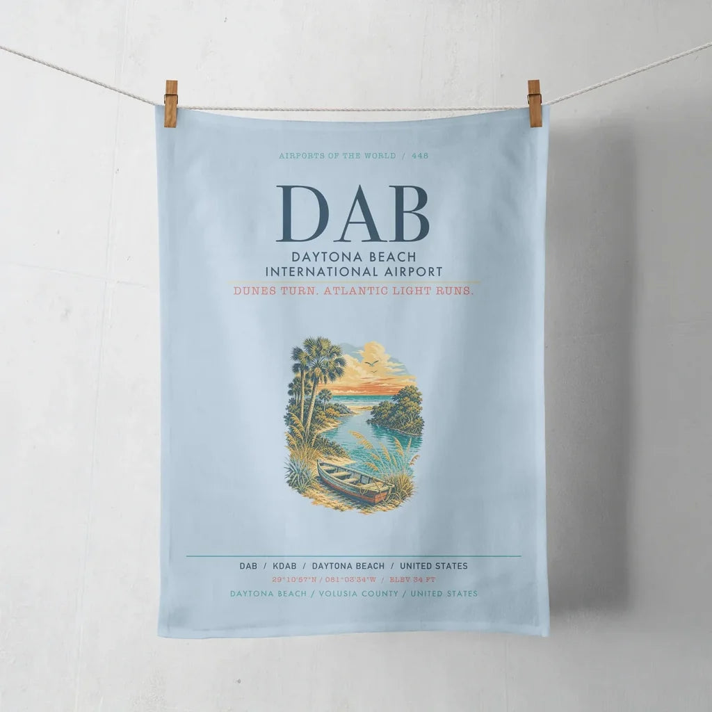 Daytona Beach International Airport (DAB) design on light blue towel