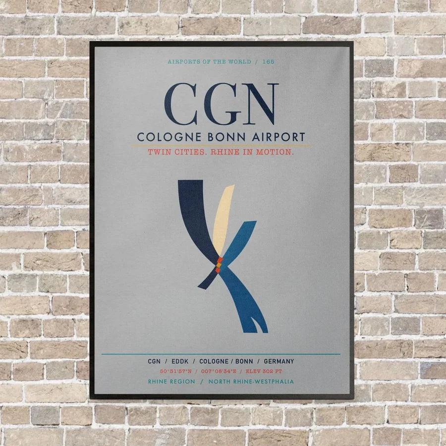 Cologne Bonn Airport CGN vertical canvas print - framed - light gray background